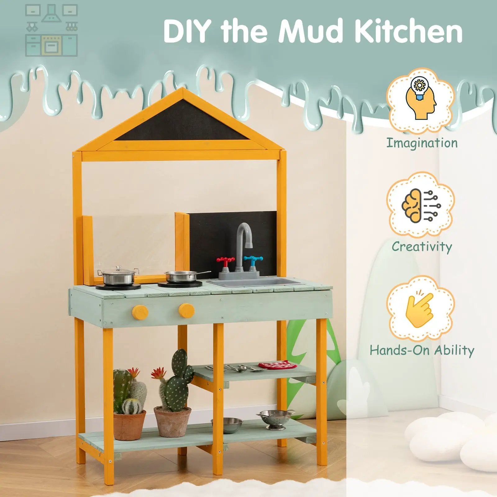Kids Kitchen Playset with Root Viewer Planter and Rotatable Faucet by DirectDeals