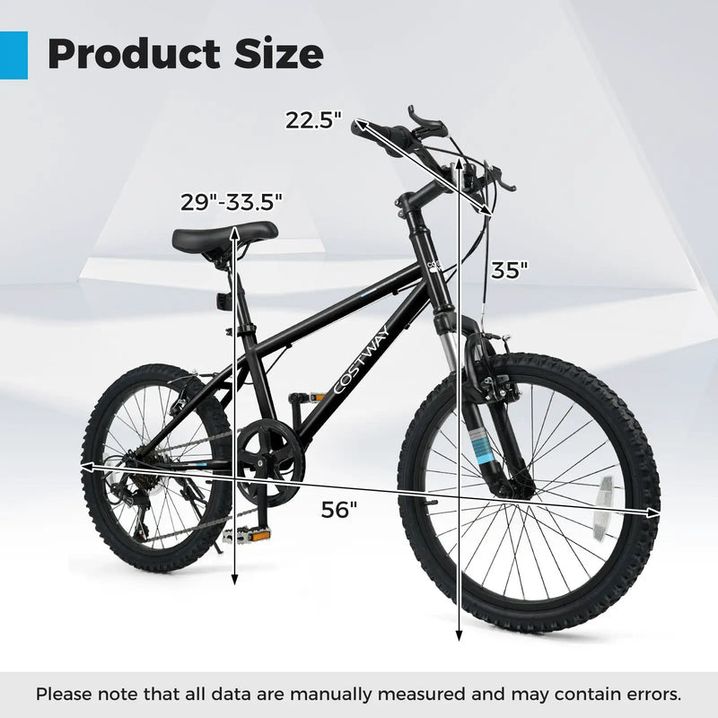 Kids Mountain Bike 20 24 Inch Child Bicycle for Boys Girls Aged 8+ Years Old Black by DirectDeals