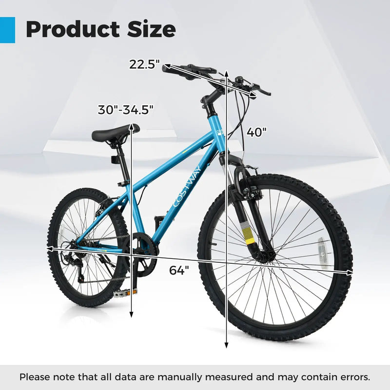 Kids Mountain Bike 20 24 Inch Child Bicycle for Boys Girls Aged 8+ Years Old Blue by DirectDeals