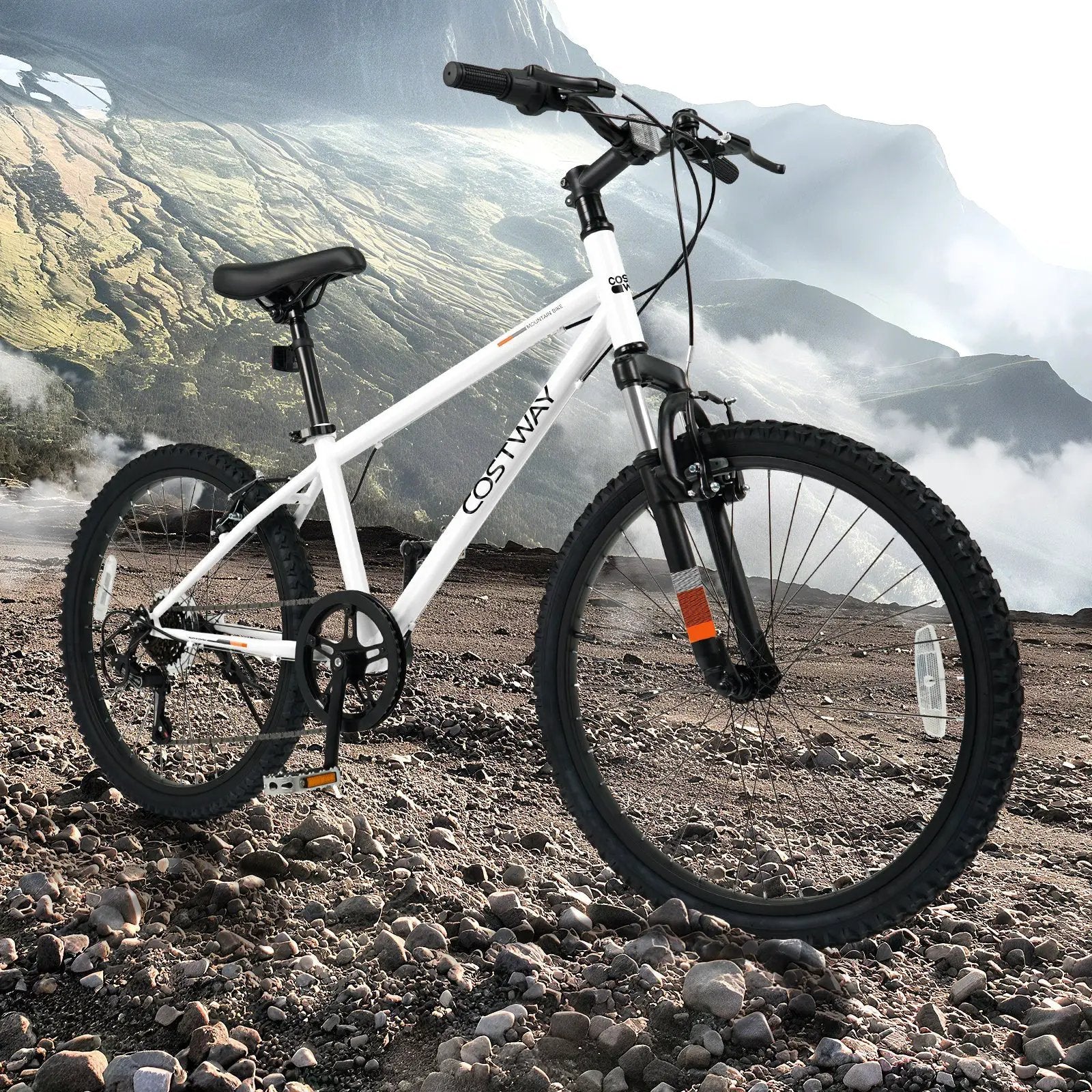 Kids Mountain Bike 20 24 Inch Child Bicycle for Boys Girls Aged 8+ Years Old White by DirectDeals