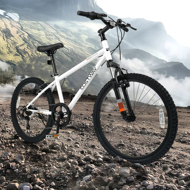Kids Mountain Bike 20 24 Inch Child Bicycle for Boys Girls Aged 8+ Years Old White by DirectDeals