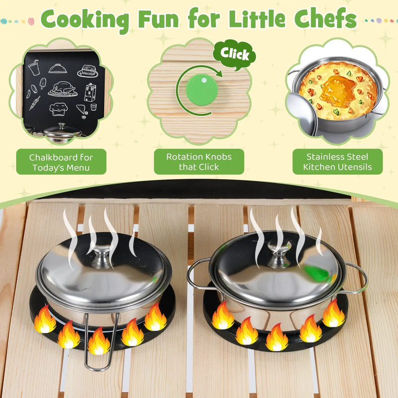 Kids Mud Kitchen Play Pretend Kitchen with Chalkboard for Kids Aged 3+ by DirectDeals