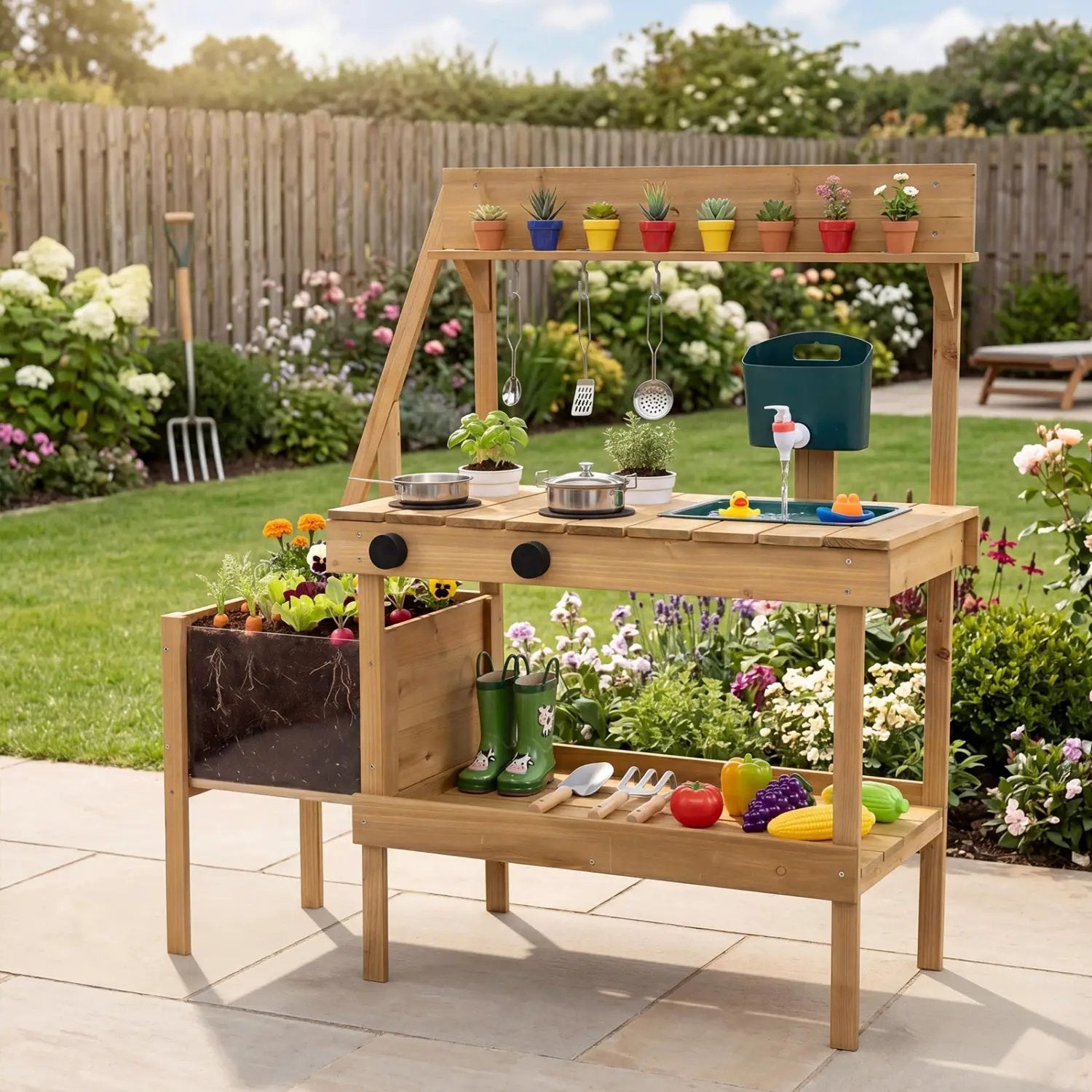 Wooden Mud Kitchen with Planter Box for Kids by DirectDeals