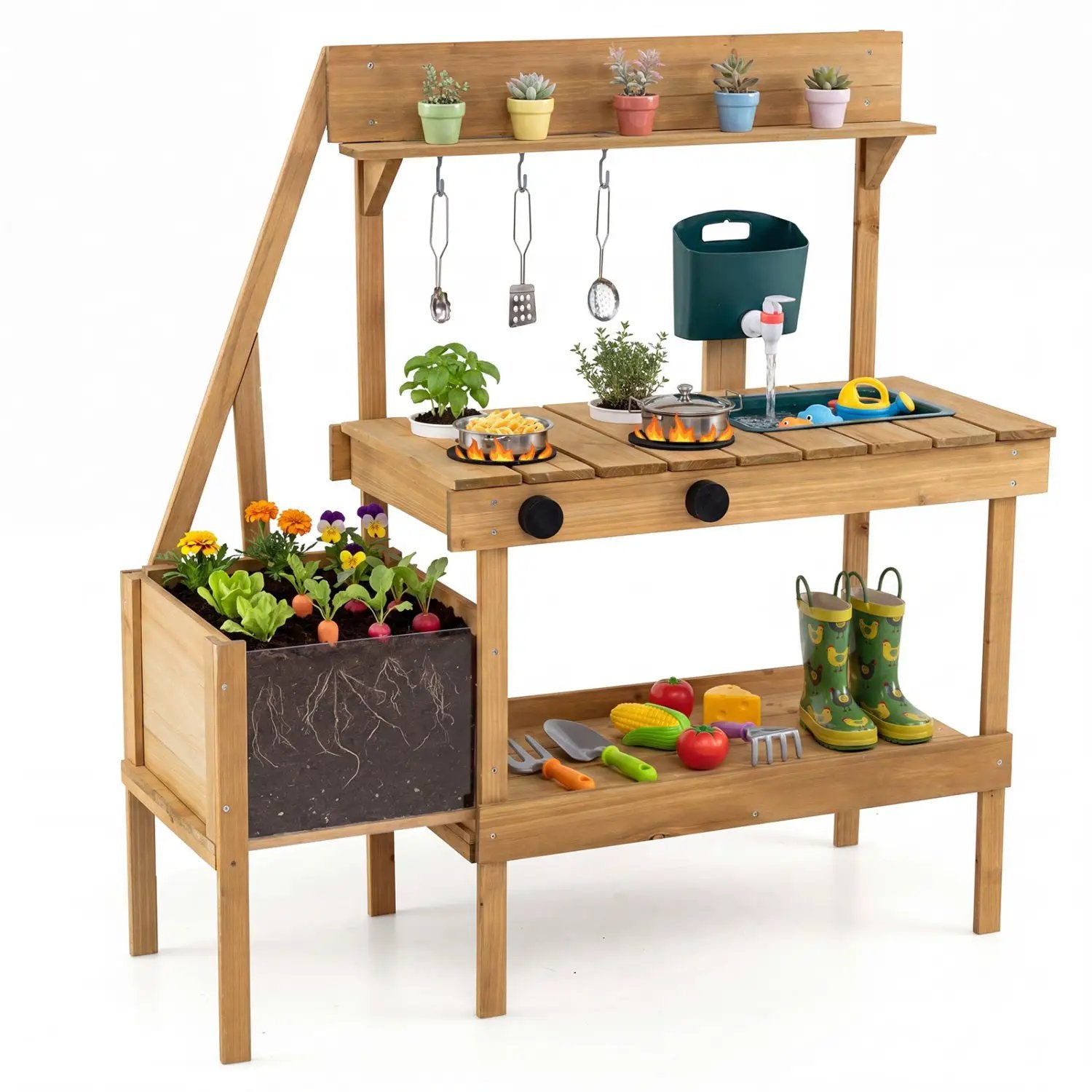 Wooden Mud Kitchen with Planter Box for Kids by DirectDeals
