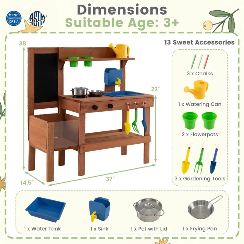 Kids Mud Kitchen with Planter Box and 13 Accessories by DirectDeals