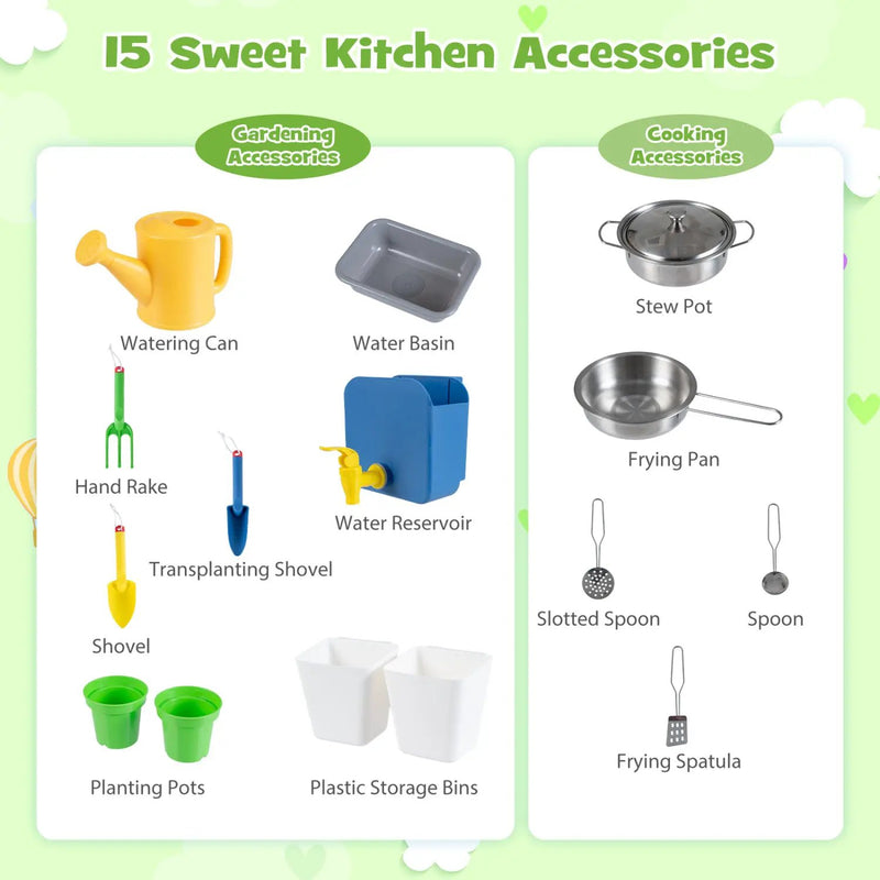 Kids Mud Kitchen with Water Tank, Sink & 15 Accessories by DirectDeals
