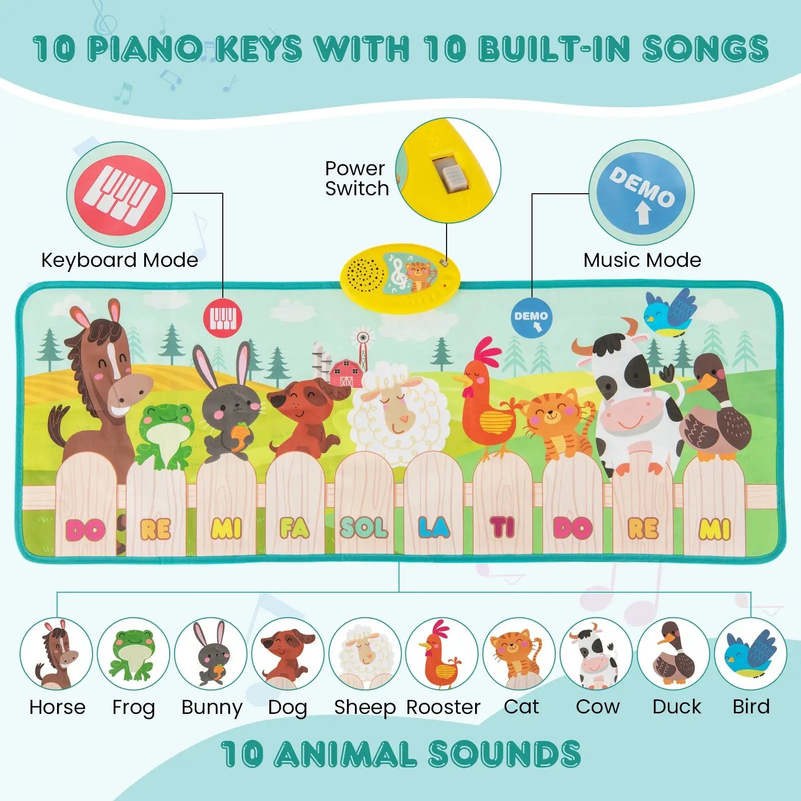 Kids Musical Mat Indoor Outdoor Animal Farm Piano by DirectDeals