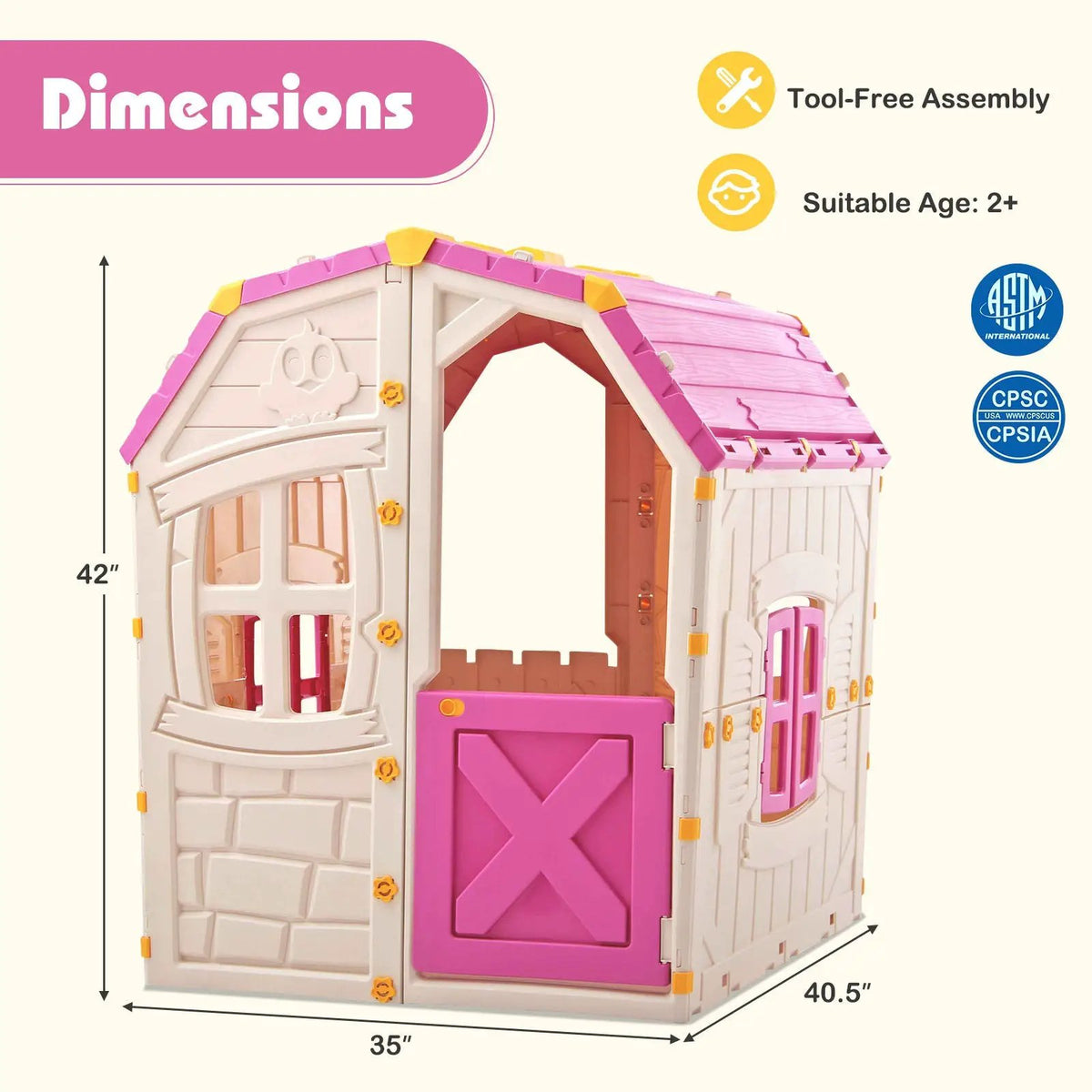 Kids Outdoor Playhouse with Openable Windows and Door for Indoor Room, photo 9 of 16