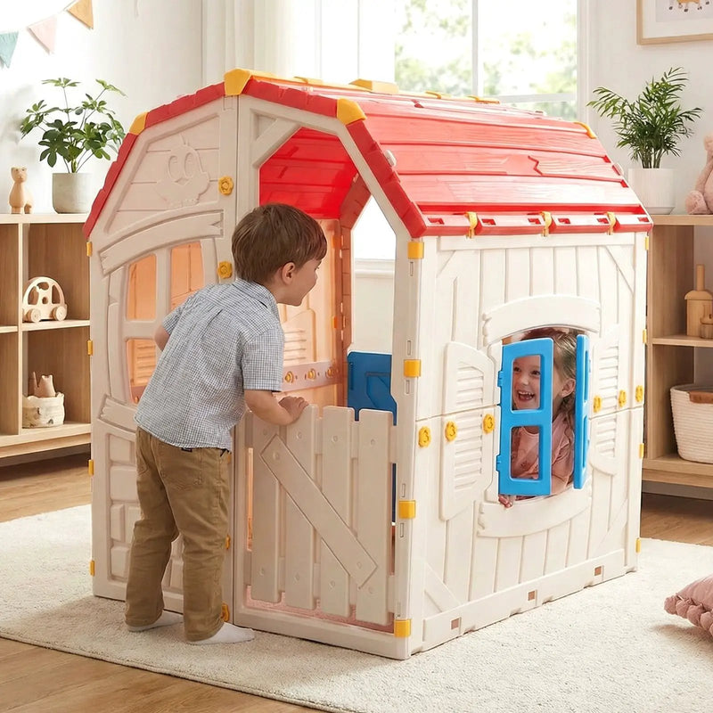 Kids Outdoor Playhouse with Openable Windows and Door for Indoor Room by DirectDeals