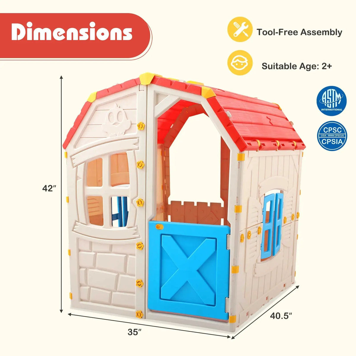 Kids Outdoor Playhouse with Openable Windows and Door for Indoor Room, photo 10 of 16