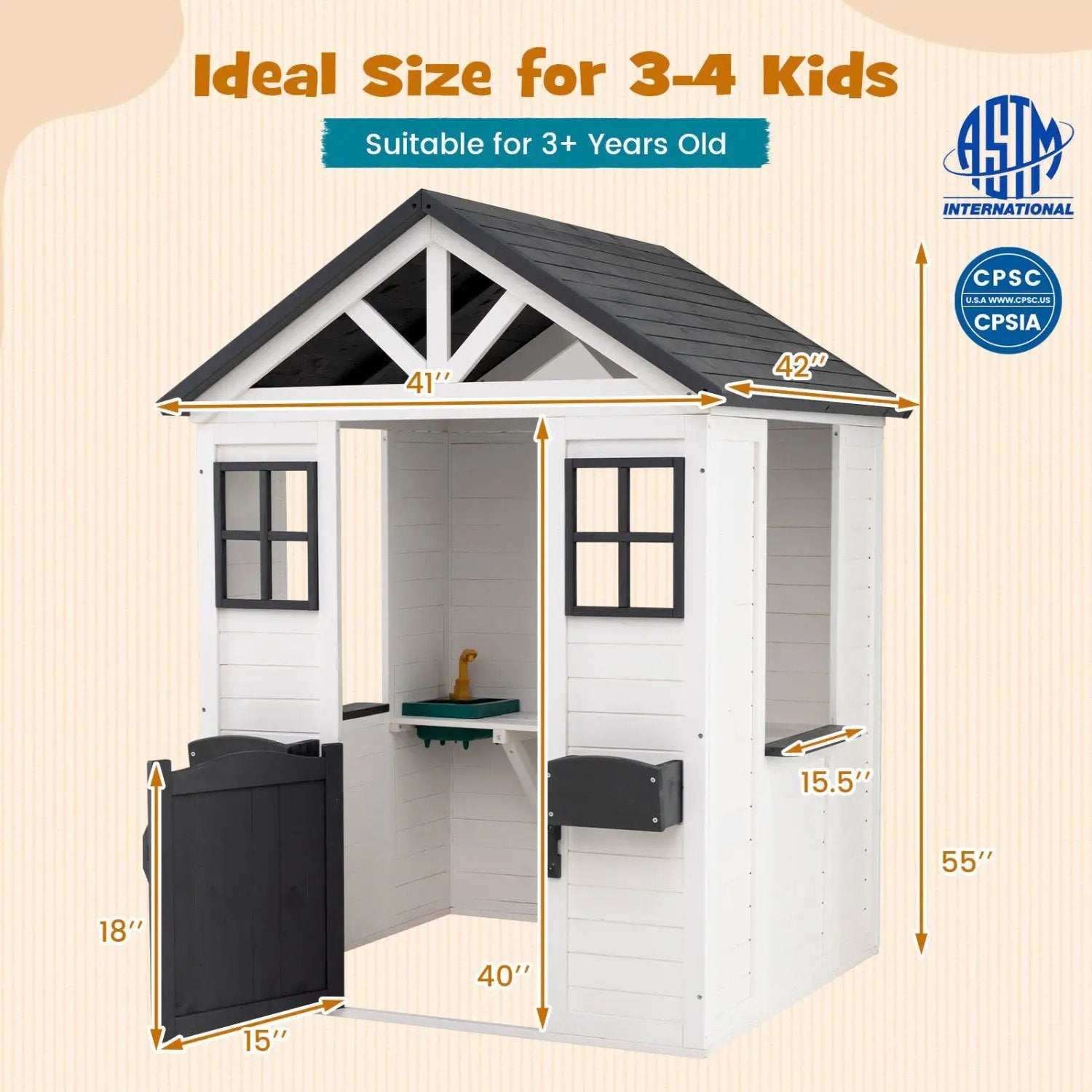 Kids Outdoor Playhouse with Sink Spruce Wooden Cottage with Half Door by DirectDeals