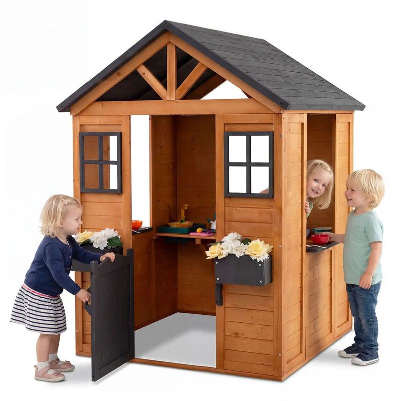 Kids Outdoor Playhouse with Sink Spruce Wooden Cottage with Half Door by DirectDeals