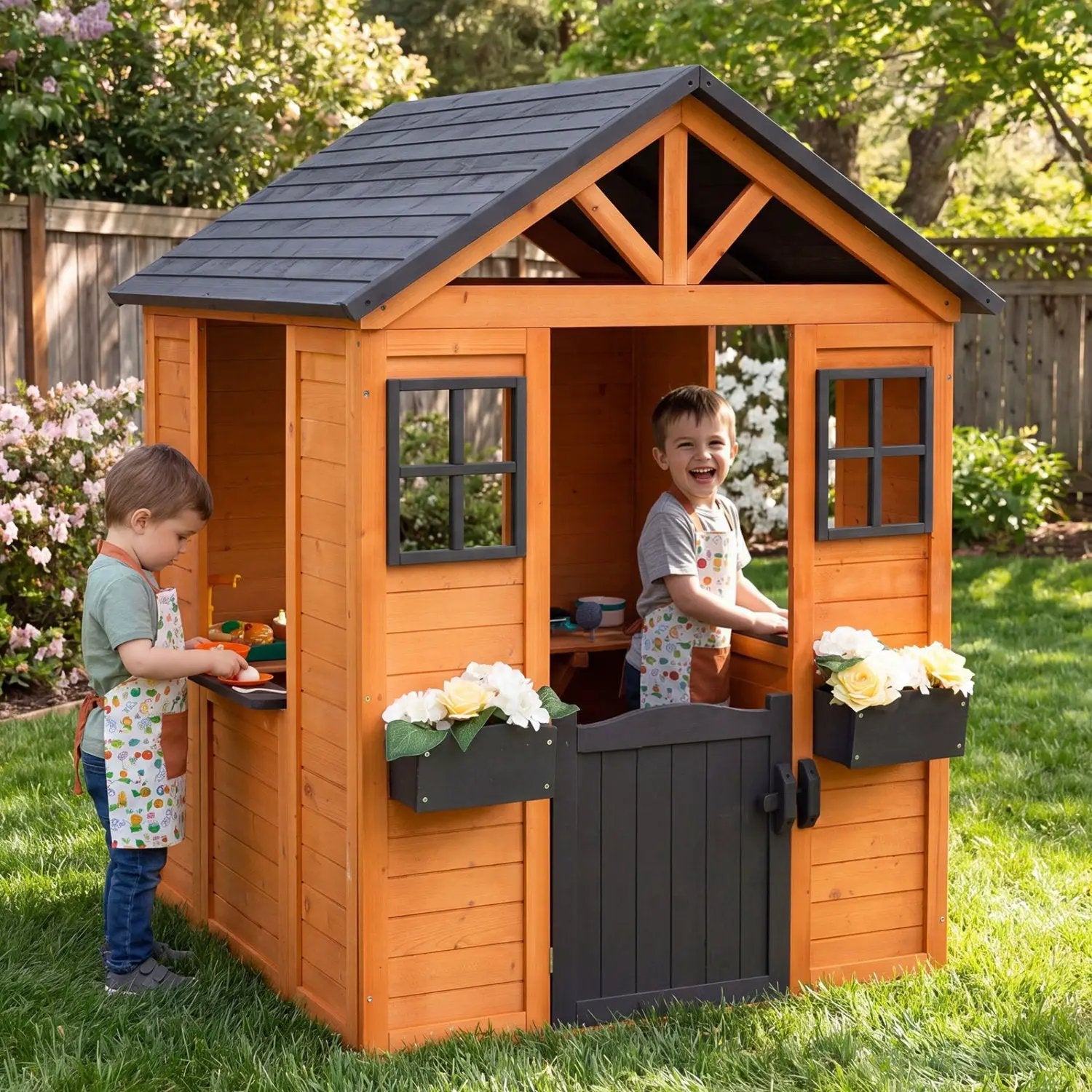 Kids Outdoor Playhouse with Sink Spruce Wooden Cottage with Half Door by DirectDeals
