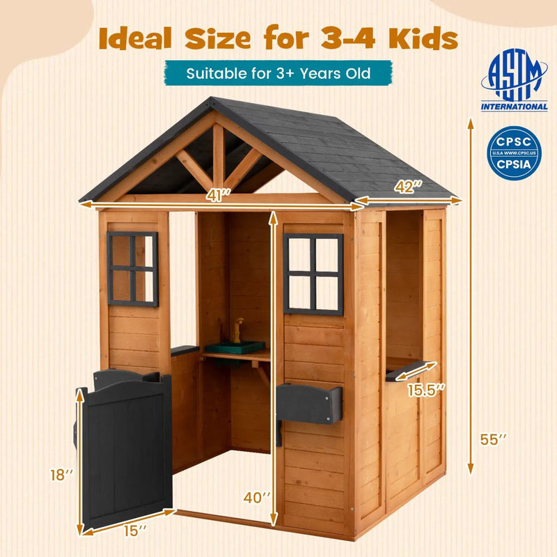 Kids Outdoor Playhouse with Sink Spruce Wooden Cottage with Half Door by DirectDeals
