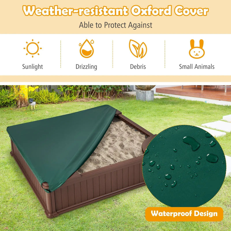 Kids Outdoor Sandbox with Oxford Cover and 4 Corner Seats by DirectDeals