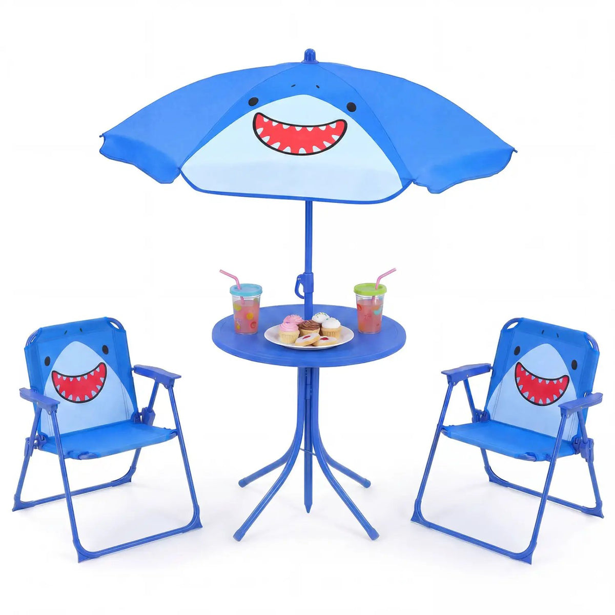 Kids Outdoor Table and Chair Set with 2 Folding Chairs and Height Adjustable Umbrella, photo 5 of 48