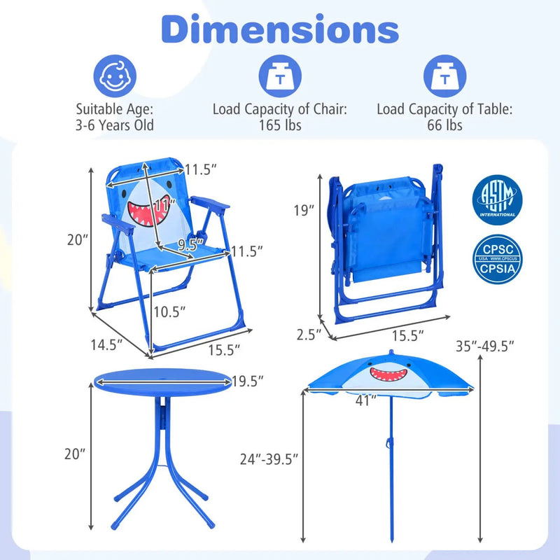 Kids Outdoor Table and Chair Set with 2 Folding Chairs and Height Adjustable Umbrella by DirectDeals