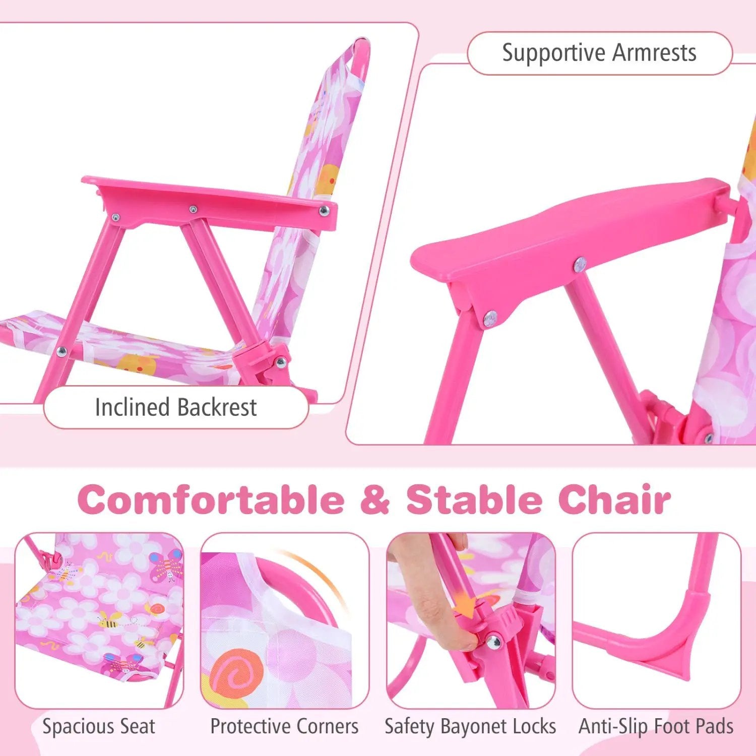 Kids Outdoor Table and Chair Set with 2 Folding Chairs and Height Adjustable Umbrella by DirectDeals