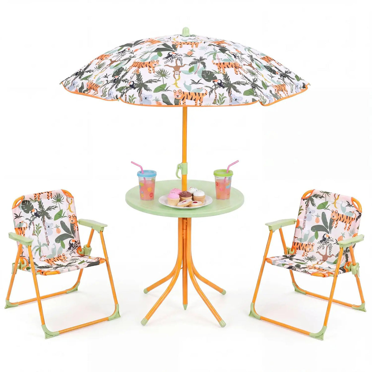 Kids Outdoor Table and Chair Set with 2 Folding Chairs and Height Adjustable Umbrella, photo 6 of 48