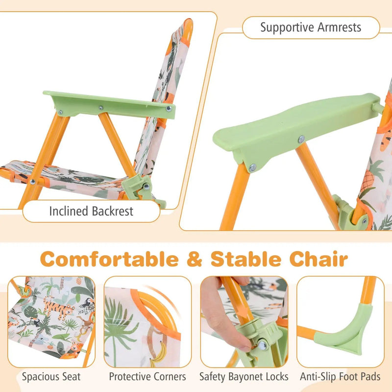 Kids Outdoor Table and Chair Set with 2 Folding Chairs and Height Adjustable Umbrella by DirectDeals