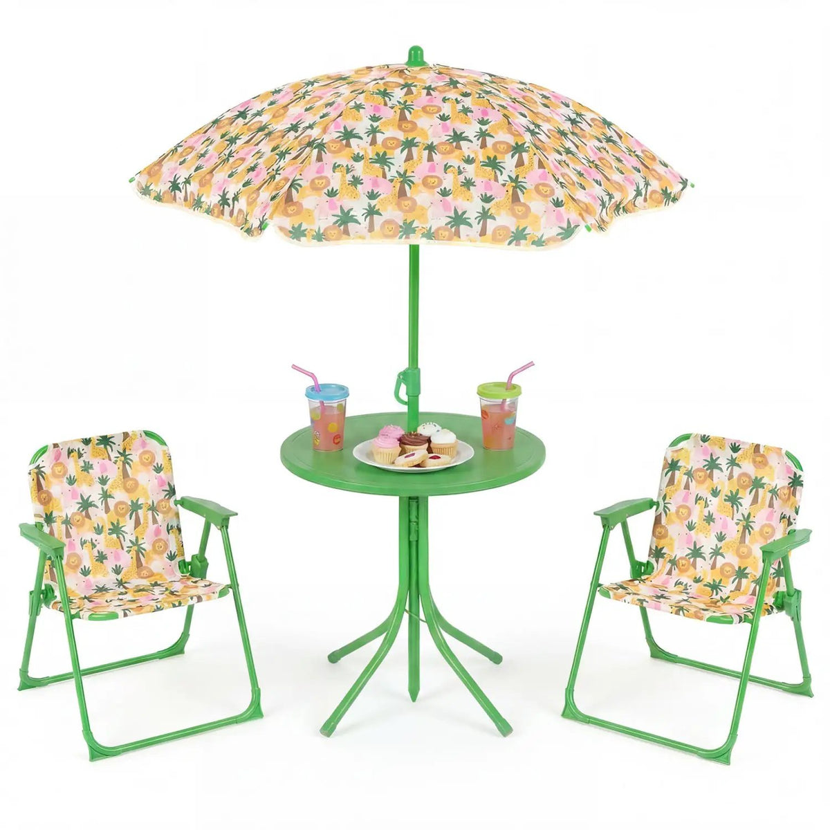 Kids Outdoor Table and Chair Set with 2 Folding Chairs and Height Adjustable Umbrella, photo 2 of 48