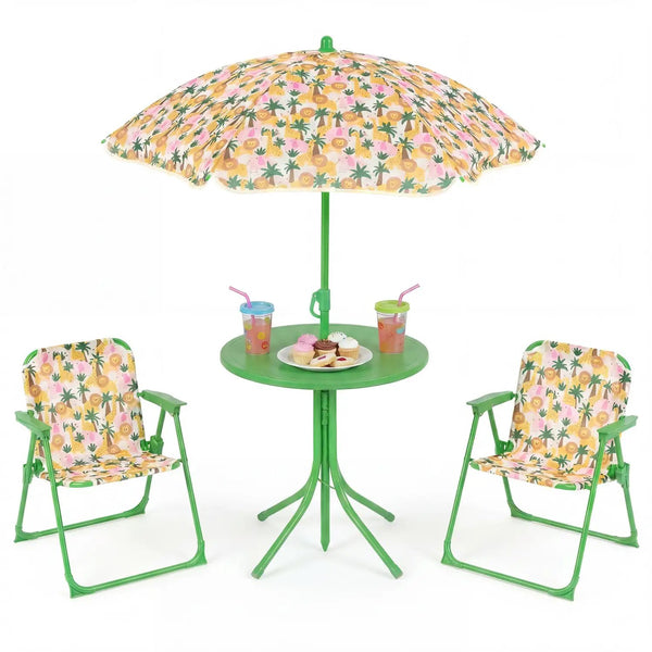 Kids Outdoor Table and Chair Set with 2 Folding Chairs and Height Adjustable Umbrella, photo 2 of 48