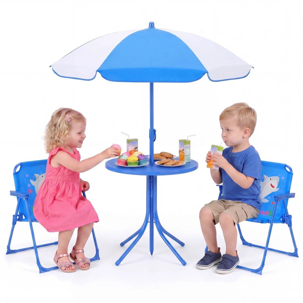 Kids Outdoor Table and Chair Set with 2 Folding Chairs and Height Adjustable Umbrella, photo 22 of 48