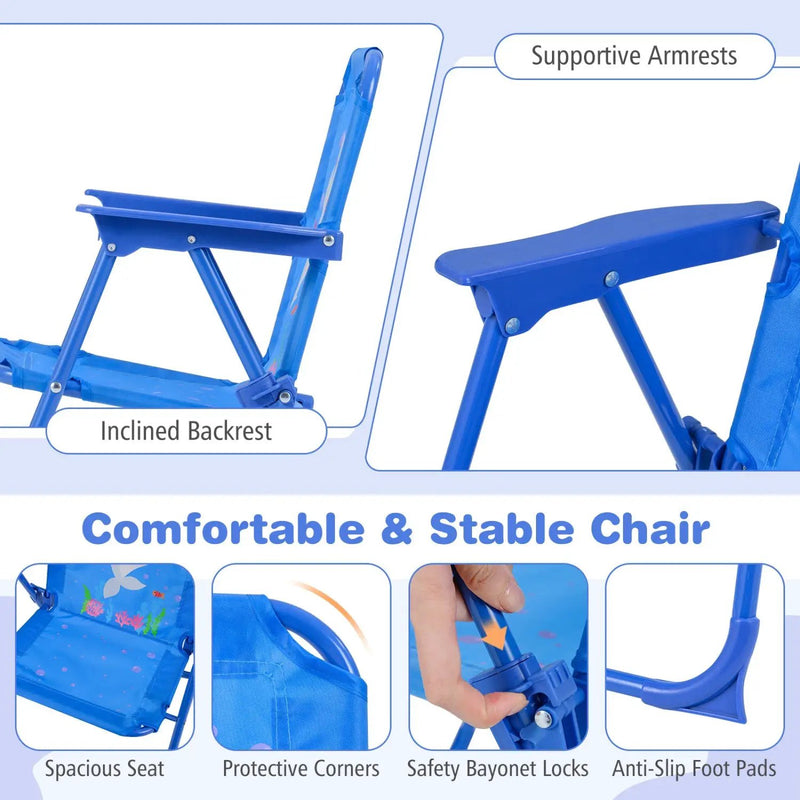 Kids Outdoor Table and Chair Set with 2 Folding Chairs and Height Adjustable Umbrella by DirectDeals