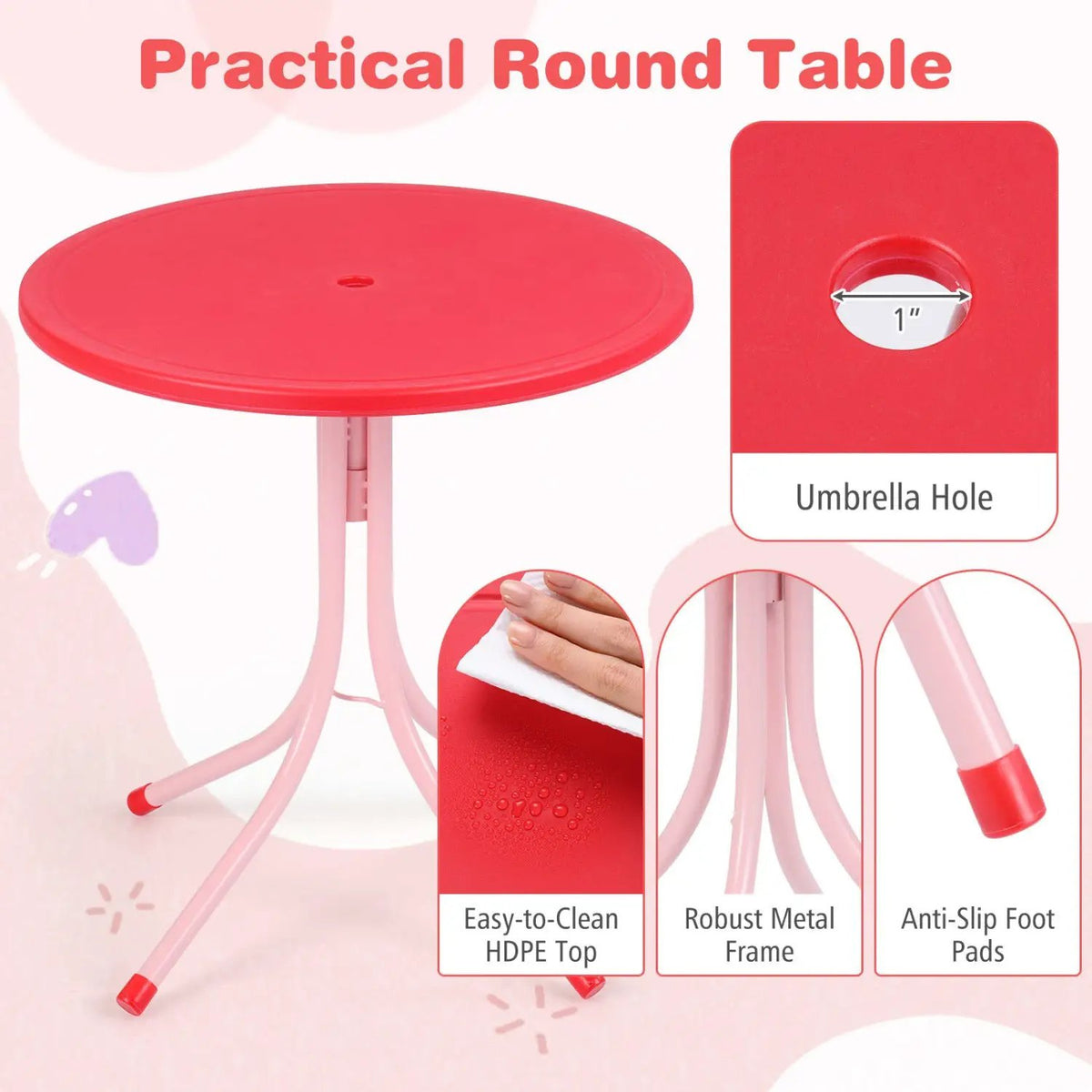 Kids Outdoor Table and Chair Set with 2 Folding Chairs and Height Adjustable Umbrella, photo 12 of 48