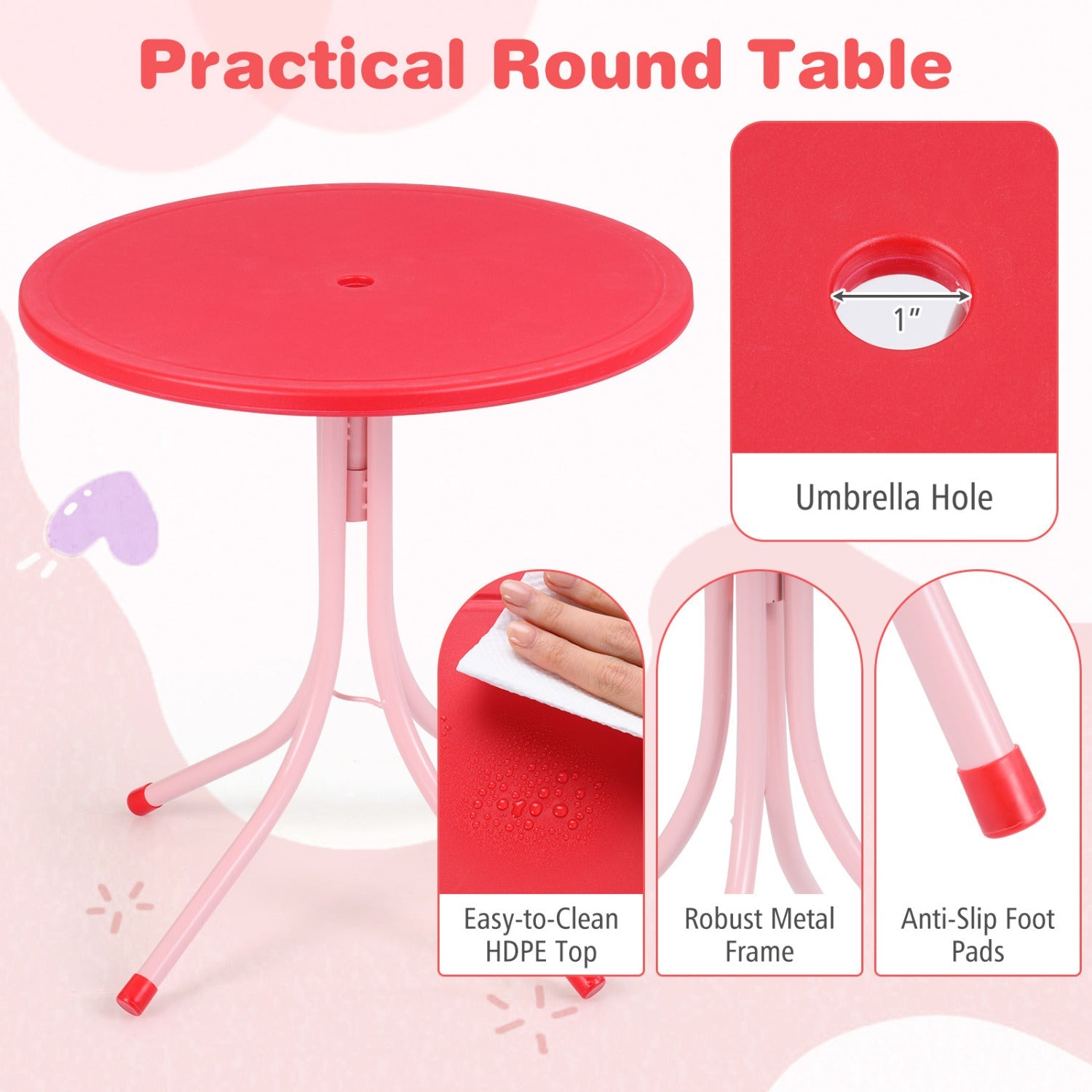 Kids Outdoor Table and Chair Set with 2 Folding Chairs and Height Adjustable Umbrella by DirectDeals