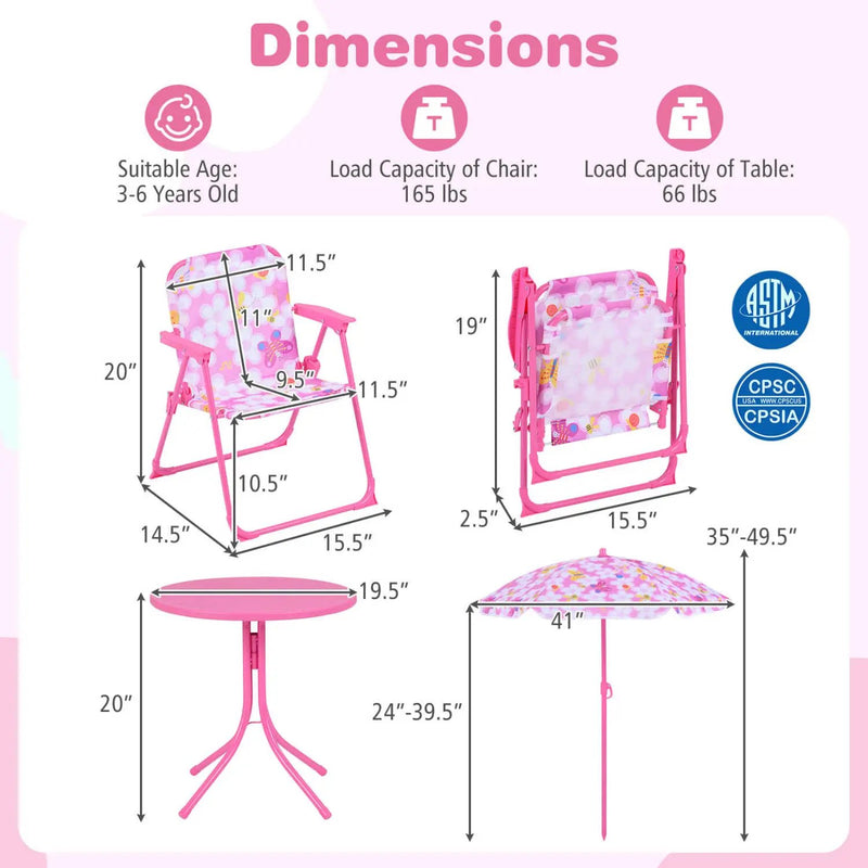 Kids Outdoor Table and Chair Set with 2 Folding Chairs and Height Adjustable Umbrella by DirectDeals
