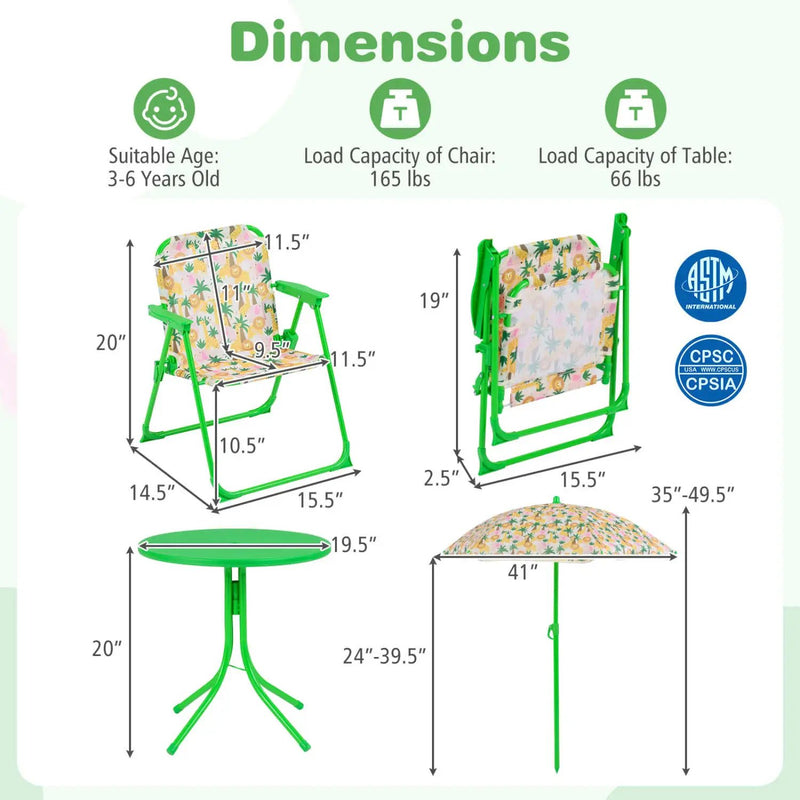 Kids Outdoor Table and Chair Set with 2 Folding Chairs and Height Adjustable Umbrella by DirectDeals