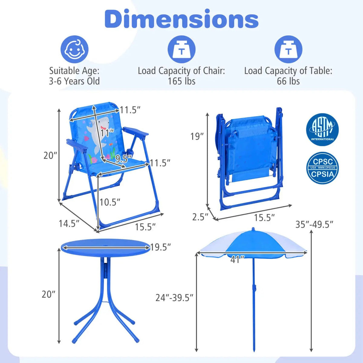 Kids Outdoor Table and Chair Set with 2 Folding Chairs and Height Adjustable Umbrella, photo 23 of 48