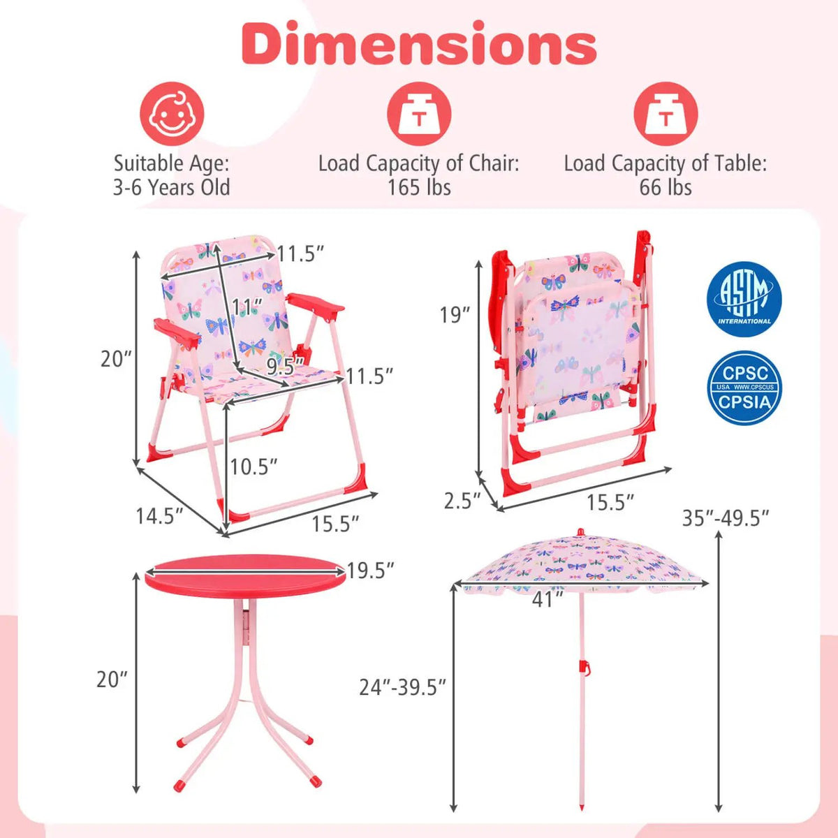 Kids Outdoor Table and Chair Set with 2 Folding Chairs and Height Adjustable Umbrella, photo 9 of 48