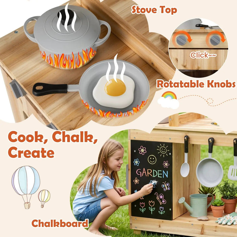 Wooden Mud Kitchen Playset with Stove and Chalkboard by DirectDeals