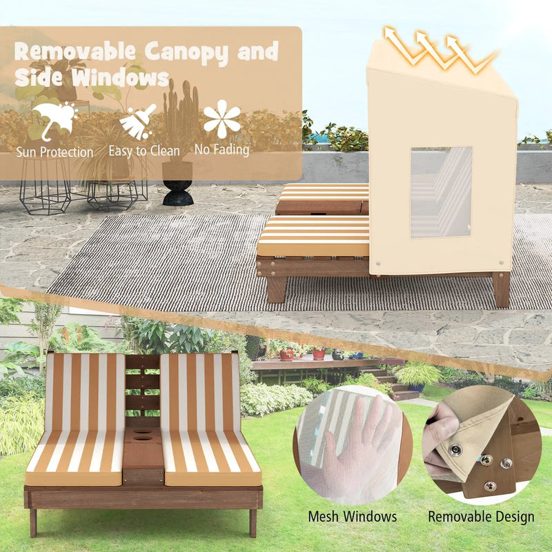 Kids Patio Lounge Chair with Cup Holders and Awning by DirectDeals