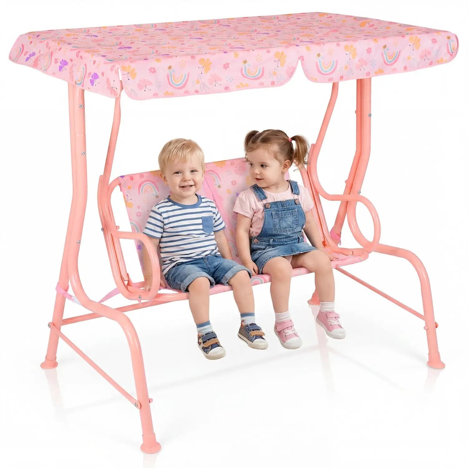Kids Patio Swing 2-Seater Outdoor Porch Swing Lounge Chair with Adjustable Canopy by DirectDeals
