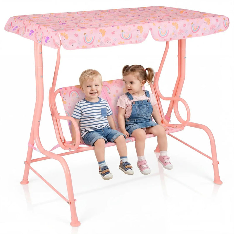 Kids Patio Swing 2-Seater Outdoor Porch Swing Lounge Chair with Adjustable Canopy by DirectDeals