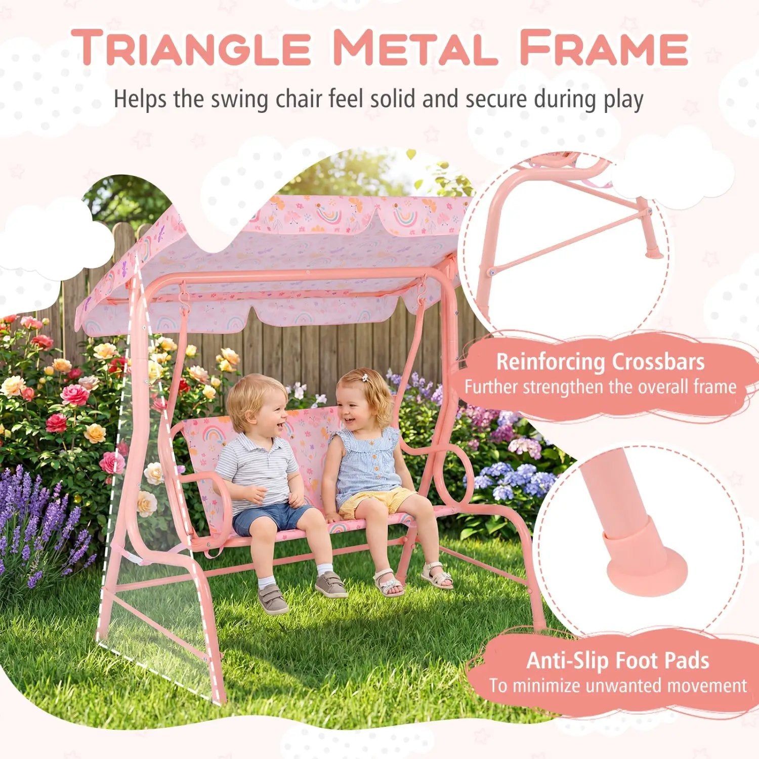 Kids Patio Swing 2-Seater Outdoor Porch Swing Lounge Chair with Adjustable Canopy by DirectDeals