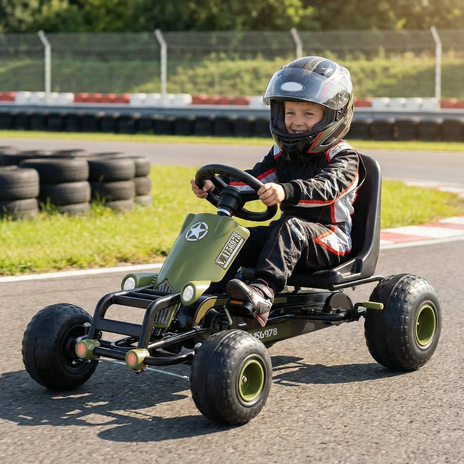 Kids Pedal Go Kart with Steering Wheel and Gear Shifter and Handbrake by DirectDeals