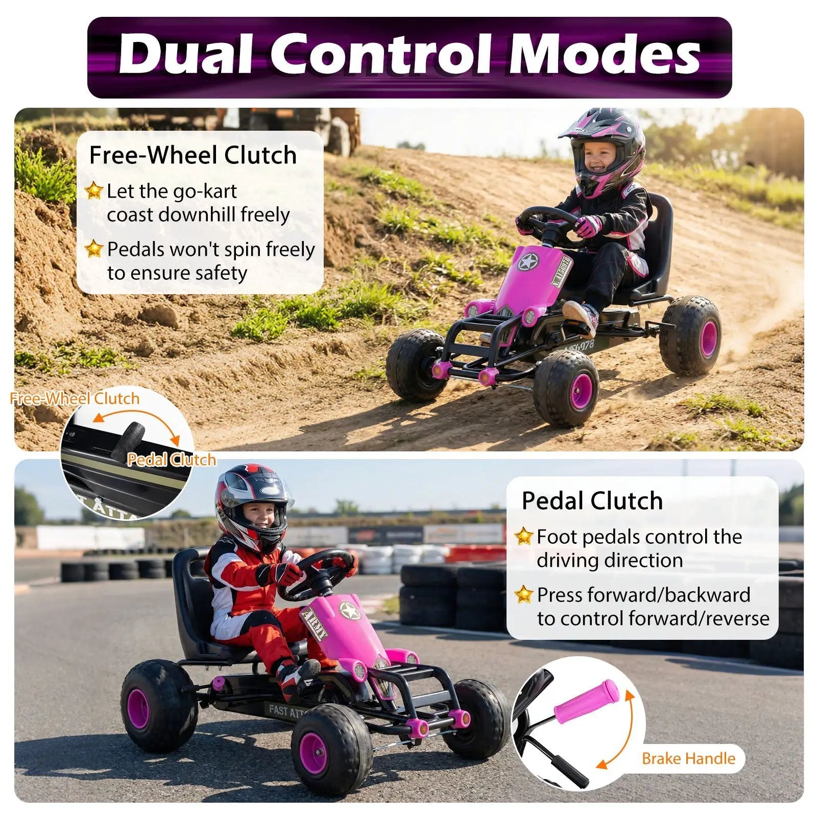 Kids Pedal Go Kart with Steering Wheel and Gear Shifter and Handbrake by DirectDeals