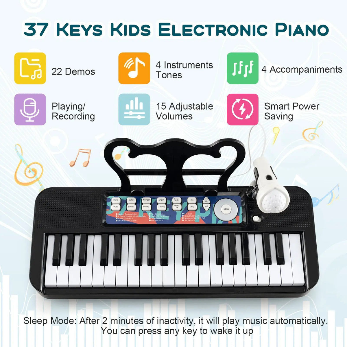 Kids Piano Keyboard 37-Key Kids Toy Keyboard Piano with Microphone for 3+ Kids, photo 22 of 24