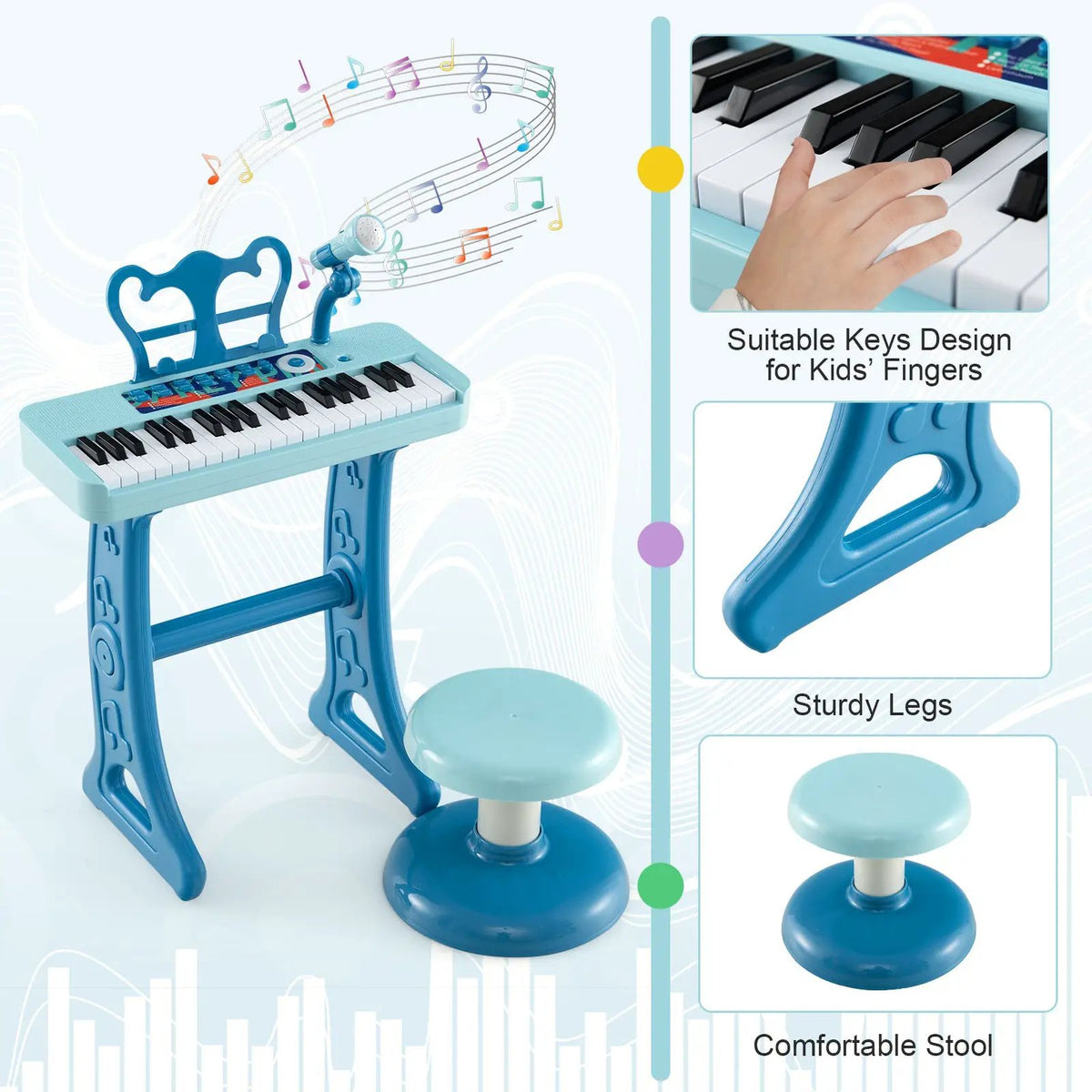 Kids Piano Keyboard 37-Key Kids Toy Keyboard Piano with Microphone for 3+ Kids, photo 18 of 24