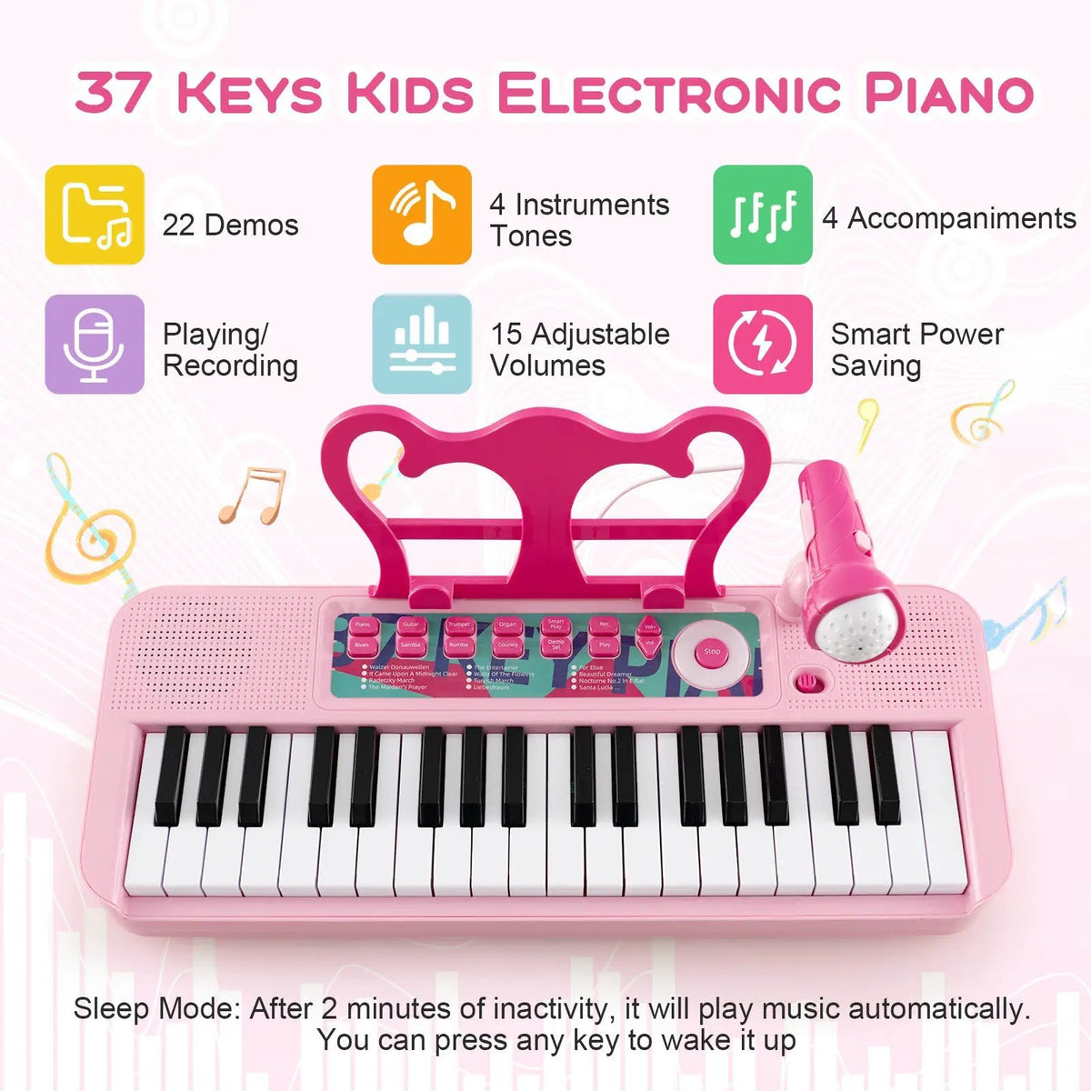 Kids Piano Keyboard 37-Key Kids Toy Keyboard Piano with Microphone for 3+ Kids, photo 23 of 24