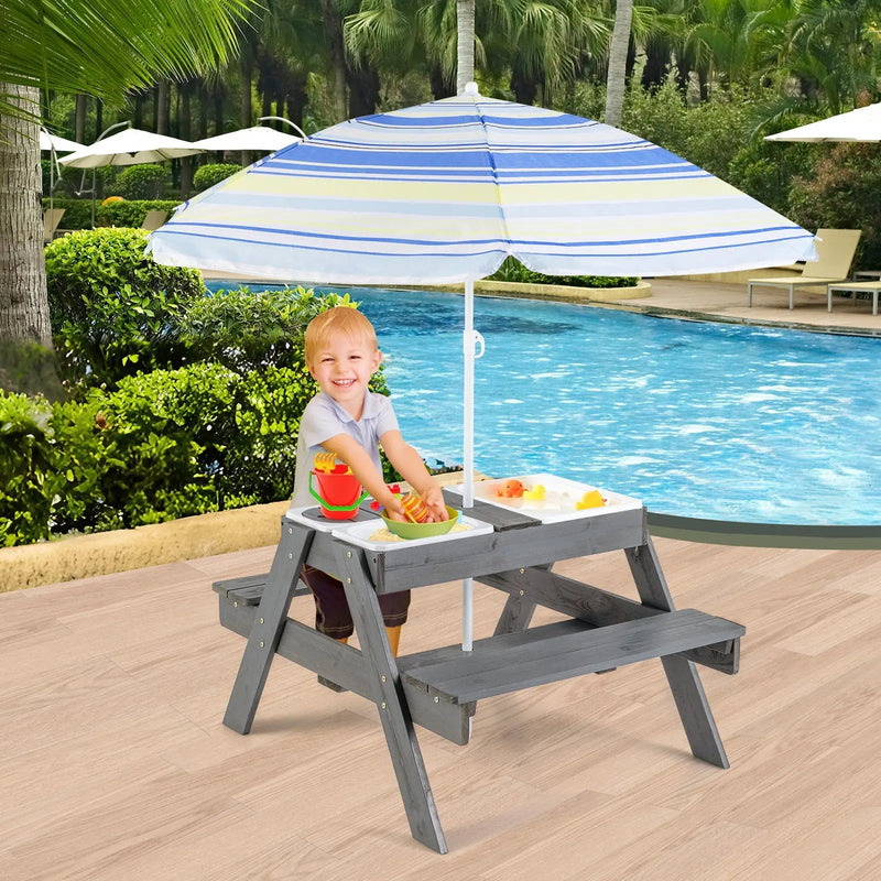 Kids Picnic Table Set with 3 Removable Bins-Gray by DirectDeals