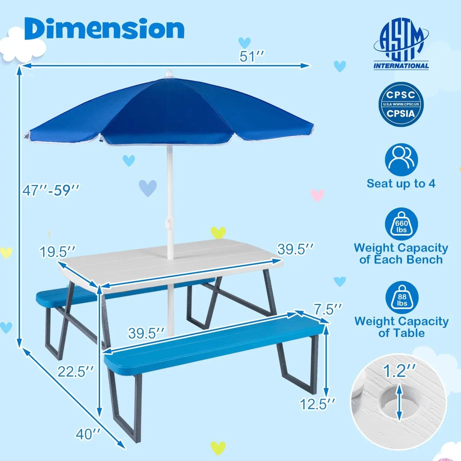 Kids Picnic Table with Benches Seats up to 4 by DirectDeals