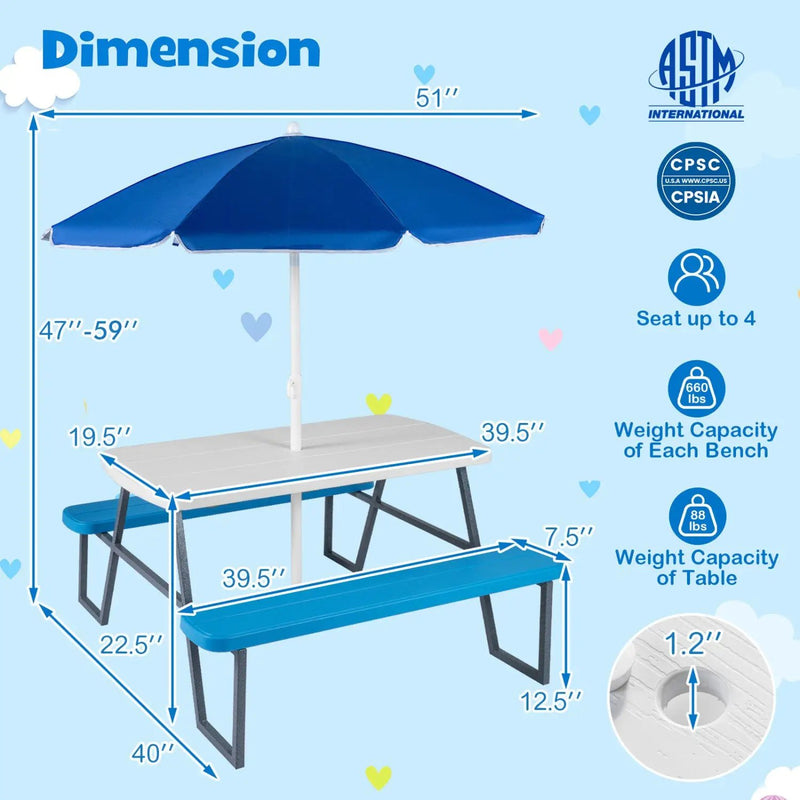 Kids Picnic Table with Benches Seats up to 4 by DirectDeals