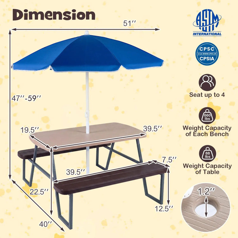 Kids Picnic Table with Benches Seats up to 4 by DirectDeals