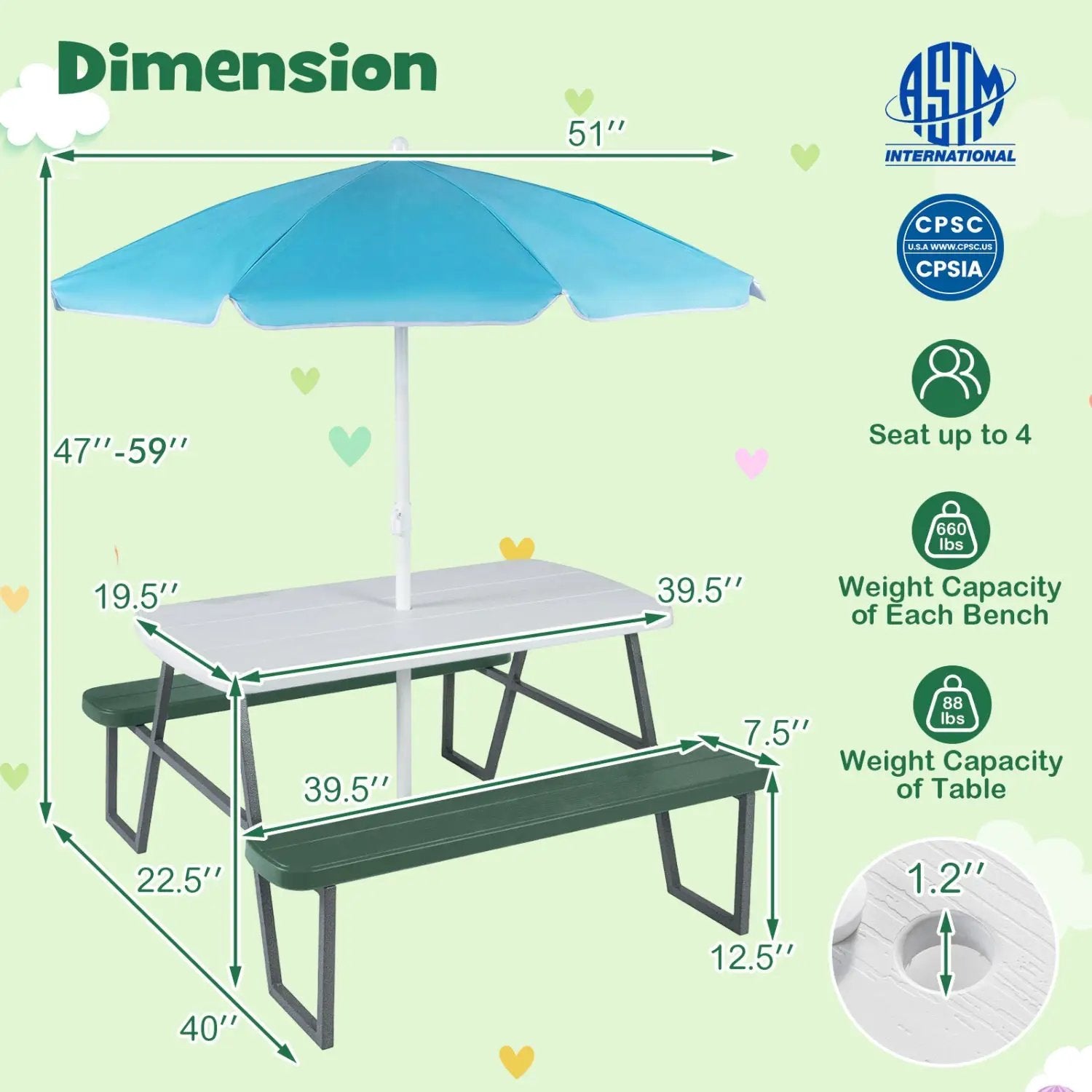 Kids Picnic Table with Benches Seats up to 4 by DirectDeals