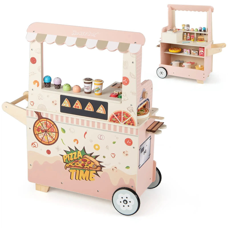 Kids Pizza Food Truck Wooden Pretend Play Snack Cart with Oven-Pink by DirectDeals